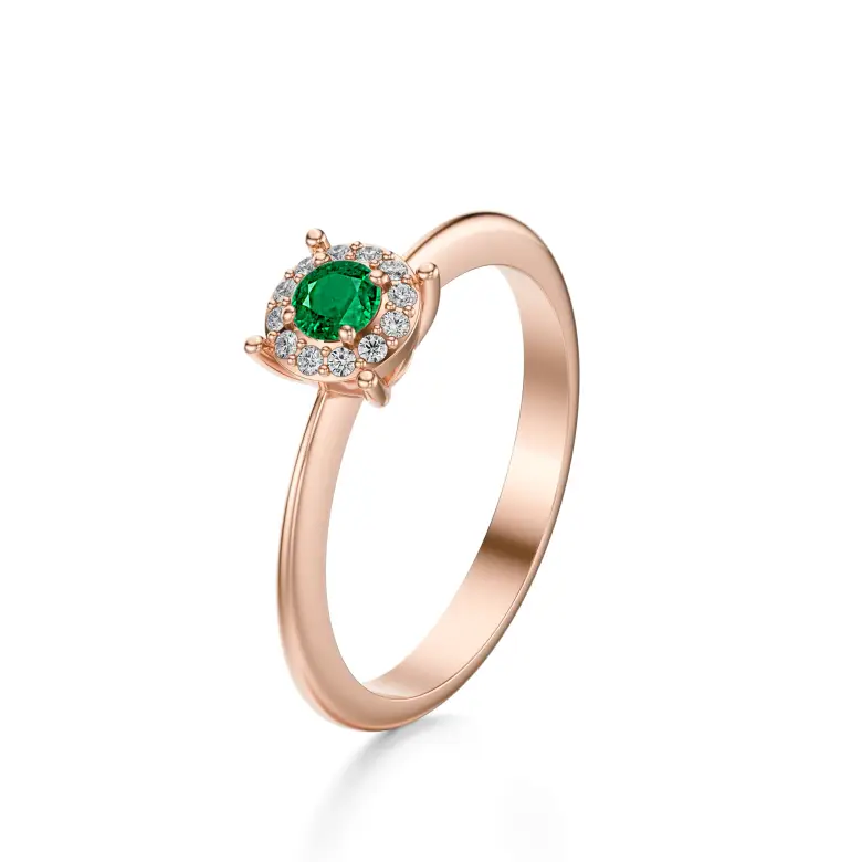 Pierścionek ze szmaragdem i diamentami różowe złoto AJPZ_015